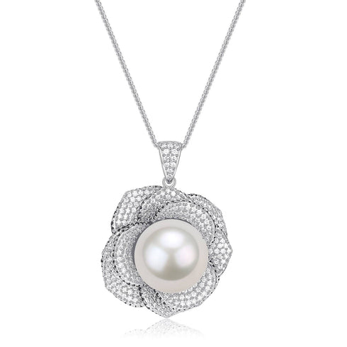 12-13mm Freshwater Pearls & Miya Floral Pendant Necklace - House Of Pearls